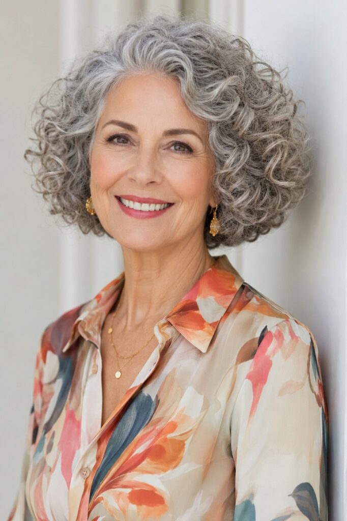 Voluminous Curly Bob with Side Parting
