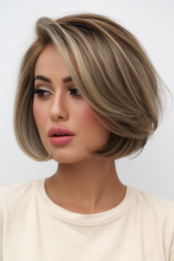 Voluminous Layered Bob with Side Part and Highlights