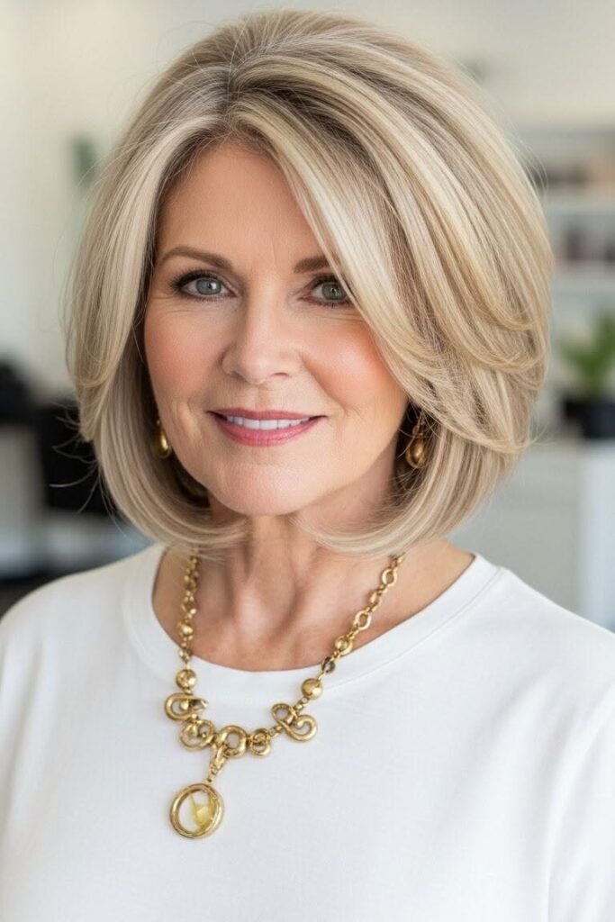Voluminous Layered Bob with Soft Blonde Highlights