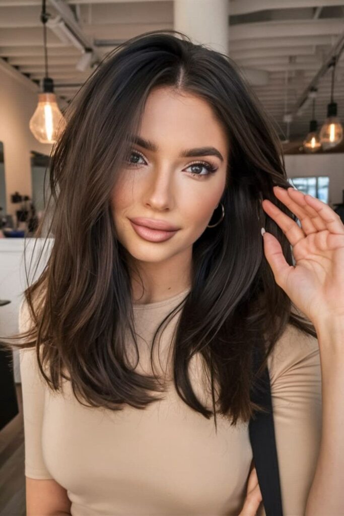 Voluminous Layered Dark Brown Blowout with Soft Texture