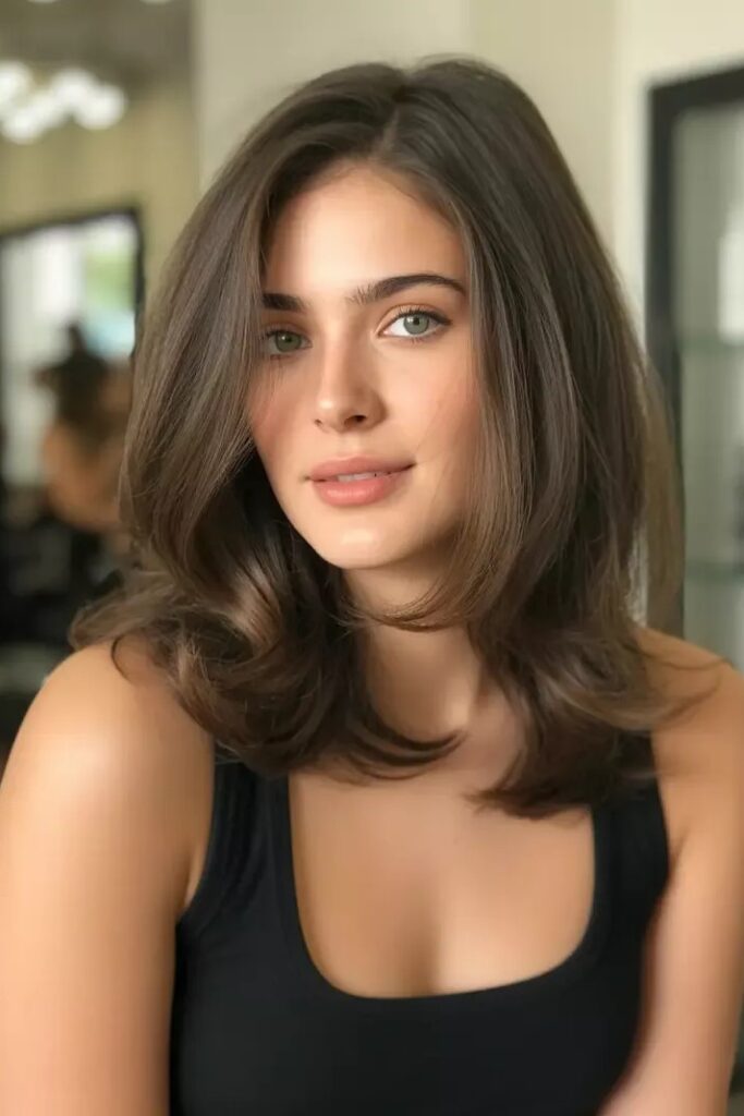 Voluminous Mid-Length Layers with Side Part