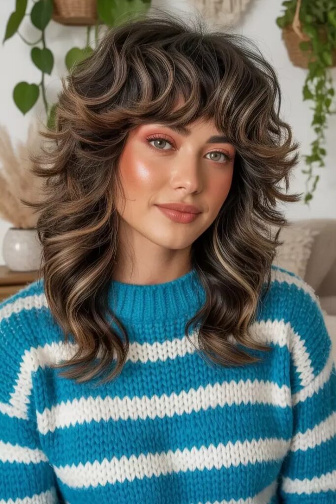 9. Voluminous Retro Shag with Chunky Highlights