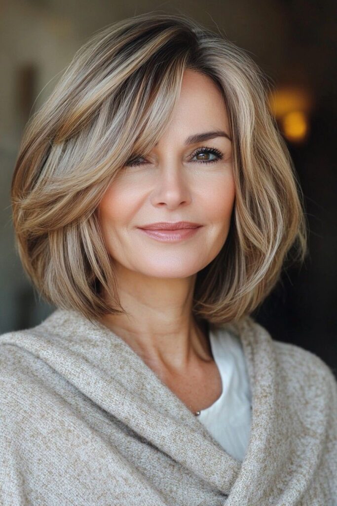 Voluminous Textured Bob with Side-Swept Bangs