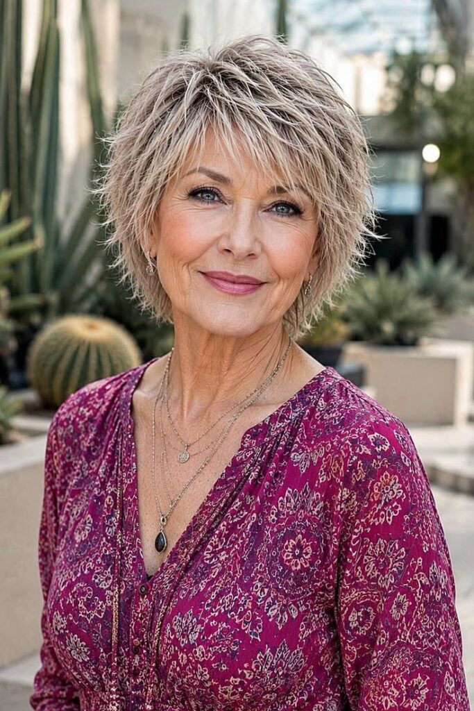Voluminous Textured Shag Bob with Wispy Bangs