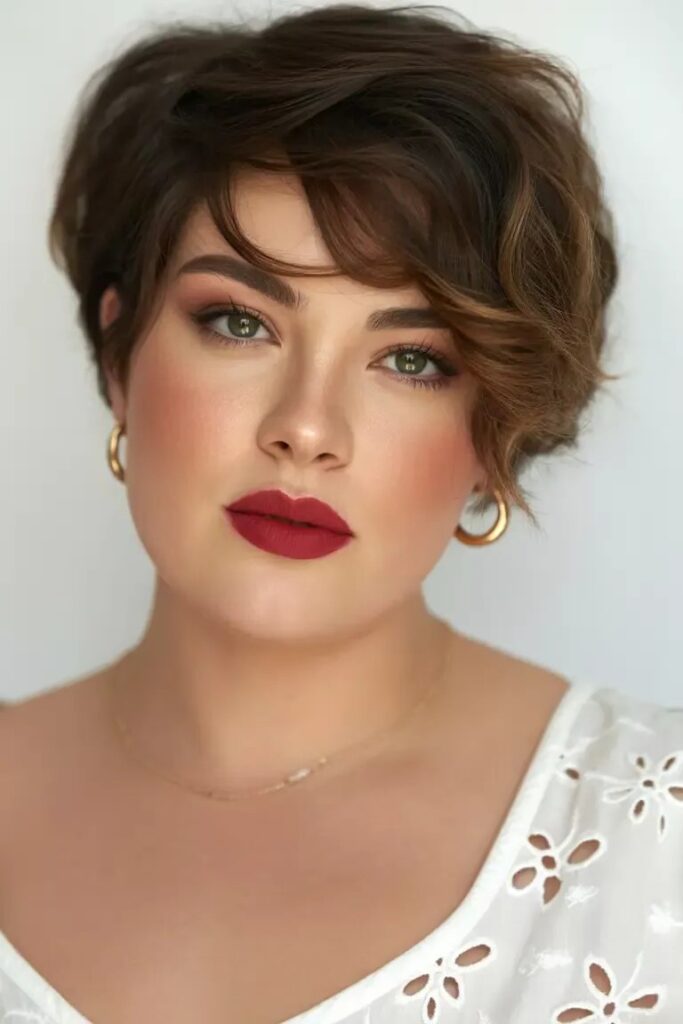 47. Voluminous Wavy Pixie with Soft Side Bangs