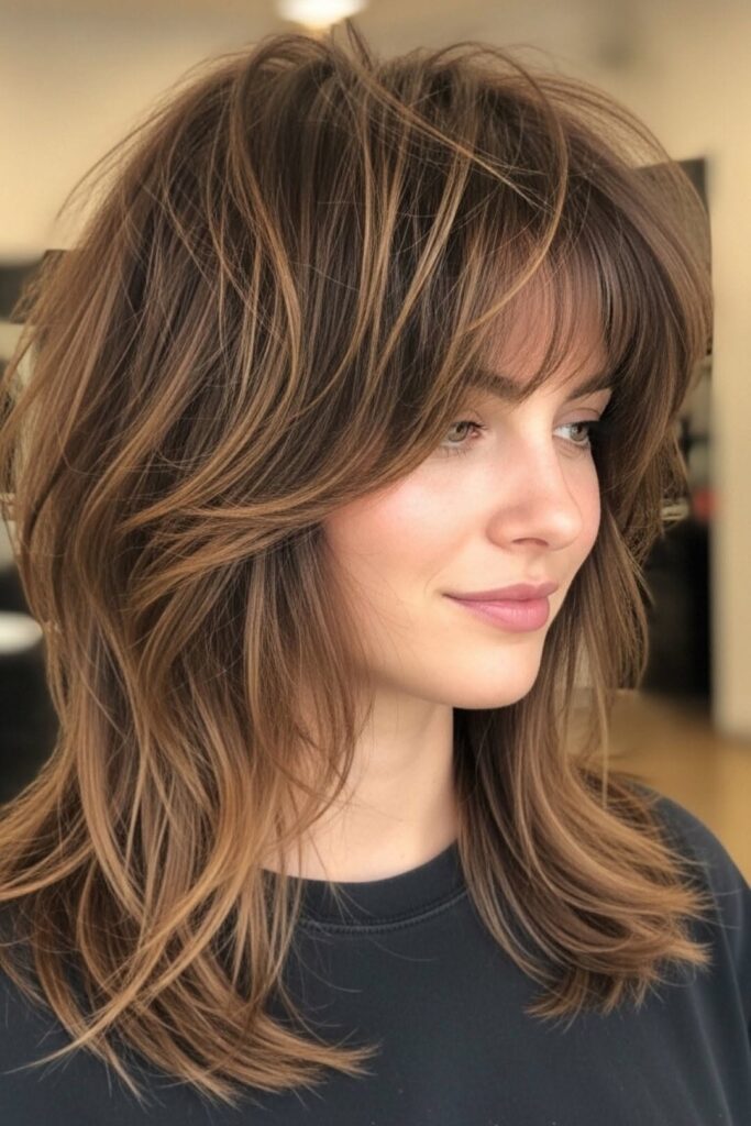 Voluminous Wolf Layers with Soft Bangs