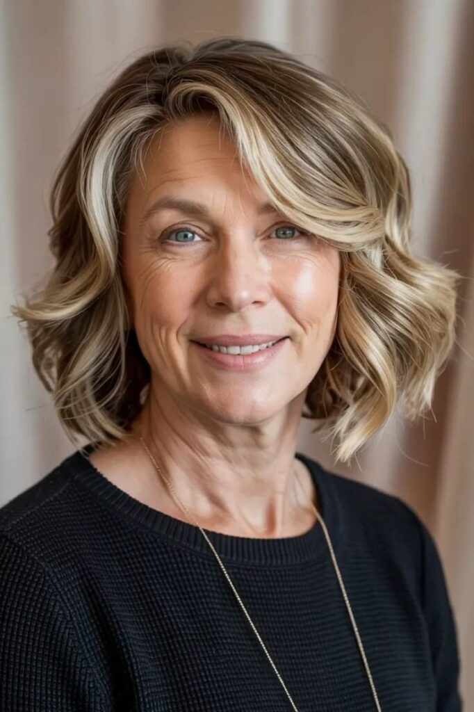 Wavy Blonde Bob with Deep Side Part