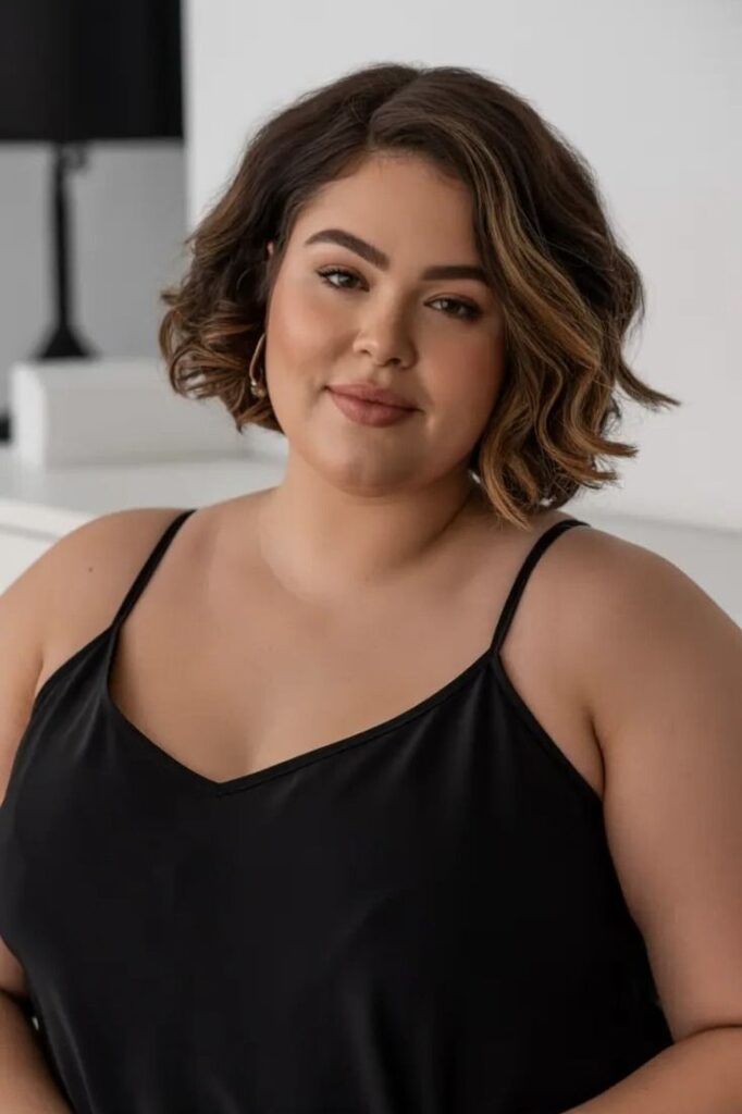 Wavy Bob with Side Part and Subtle Highlights
