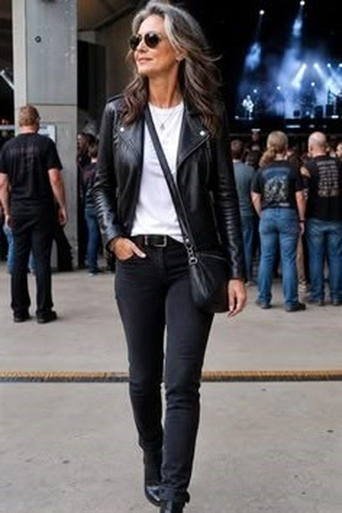 A black leather jacket and skinny jeans remain the ultimate rock chick uniform.
