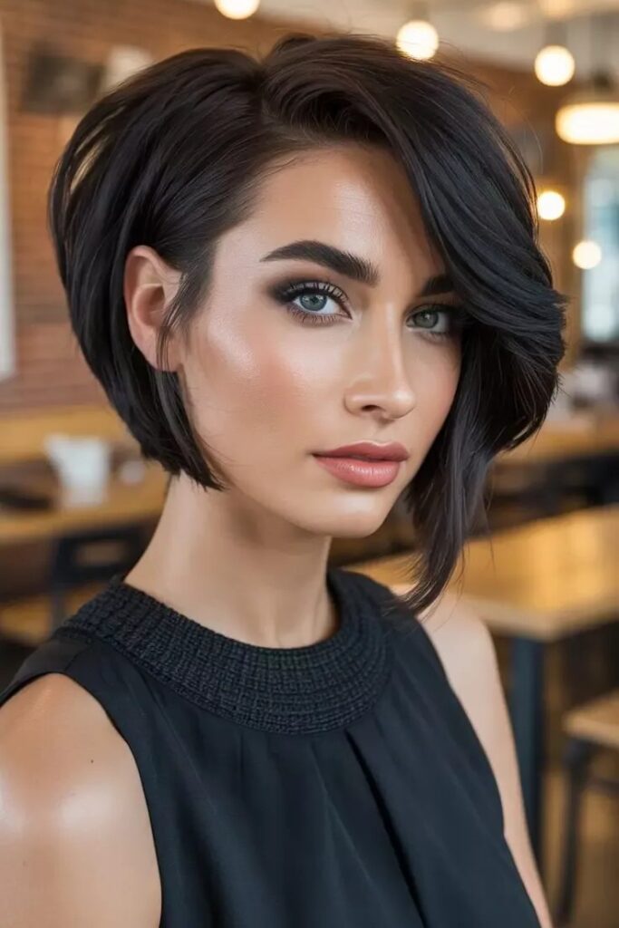 Asymmetrical Sleek Bob with Deep Side Part