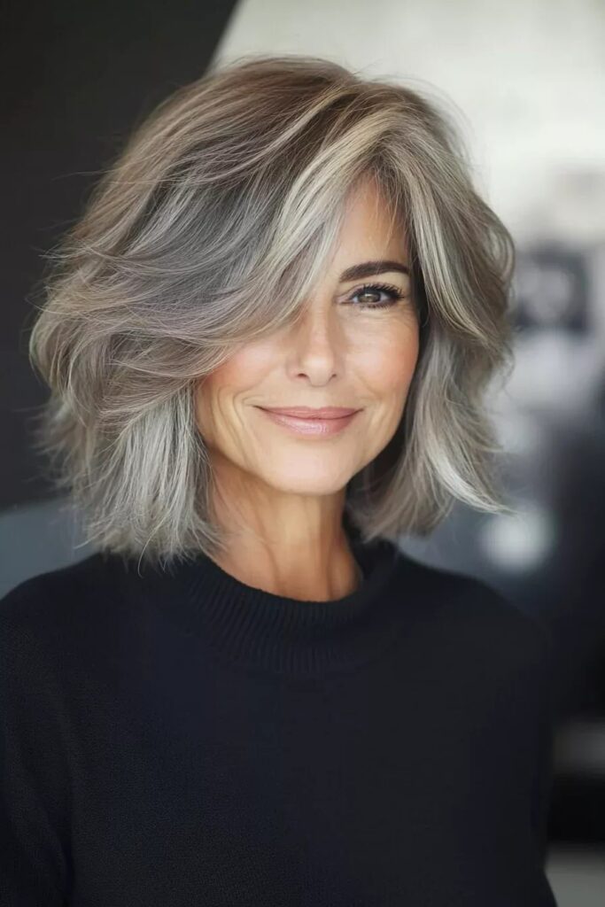 Chic Silver Bob with Deep Side Parting