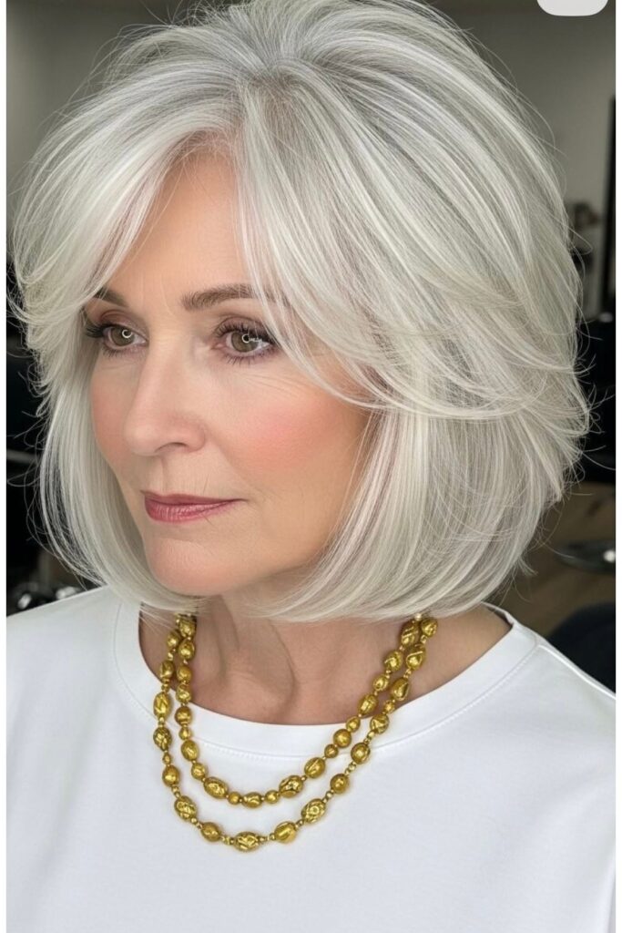 Classic Rounded Bob with Face-Framing Silver Layers