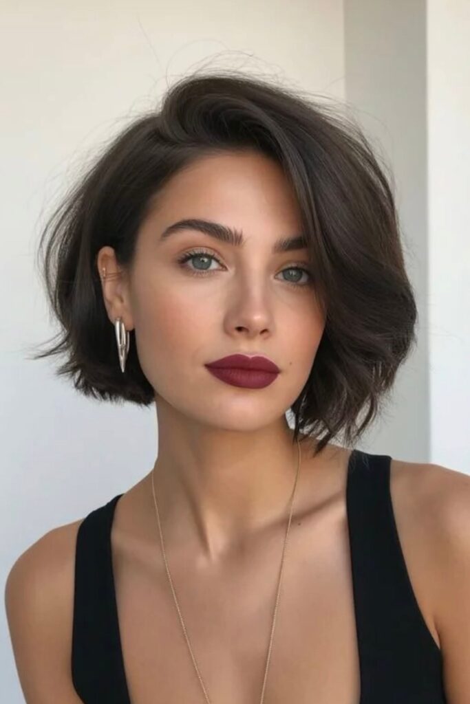 Deep Side-Parted Dark Bob with Soft Waves