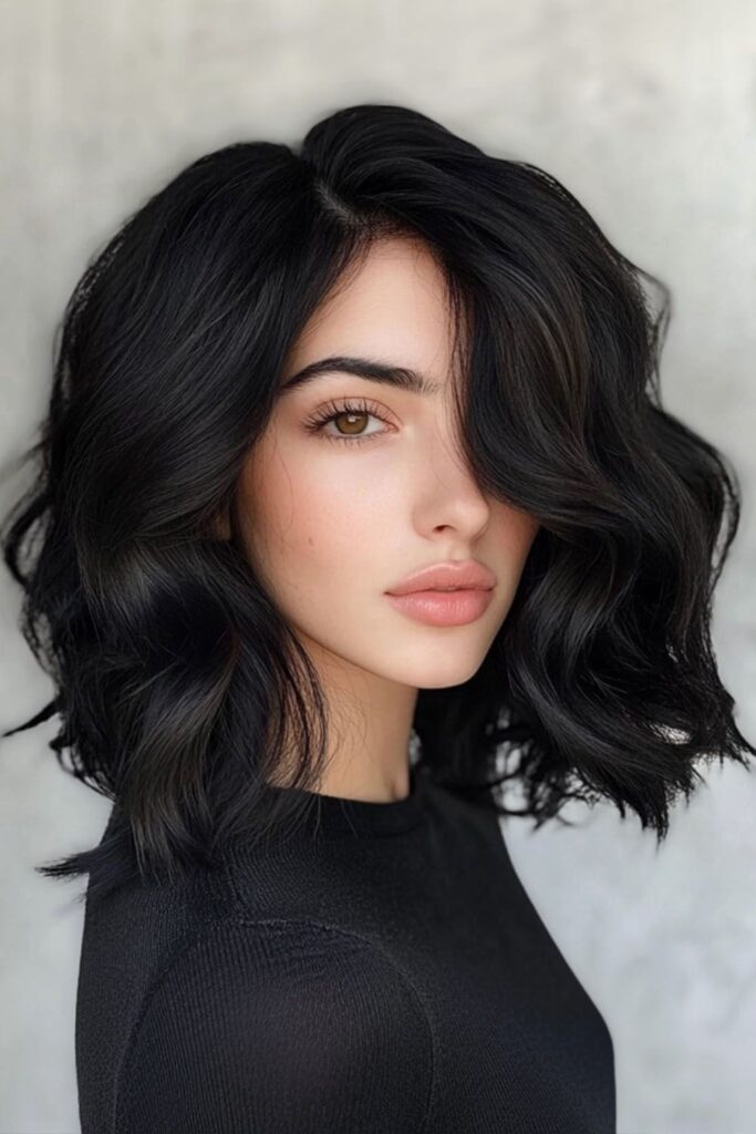 Deep Side-Parted Wavy Bob with Volume