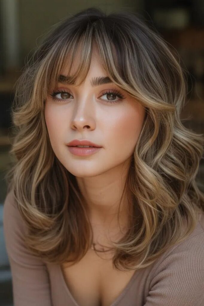Layered Shoulder-Length Hair with Curtain Bangs