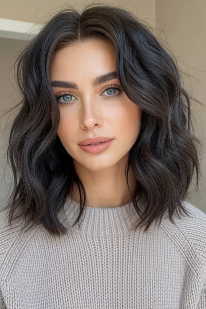 Layered Wavy Bob with Center Part