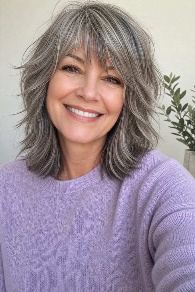 Medium Layered Cut with Side-Swept Bangs