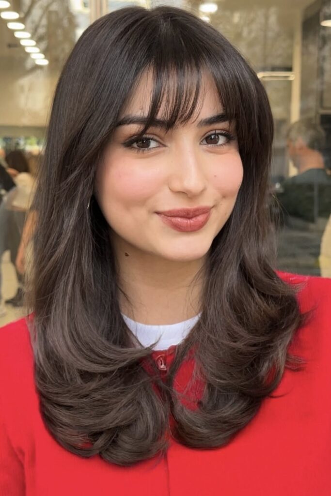 Medium Layered Hair with Soft Bangs