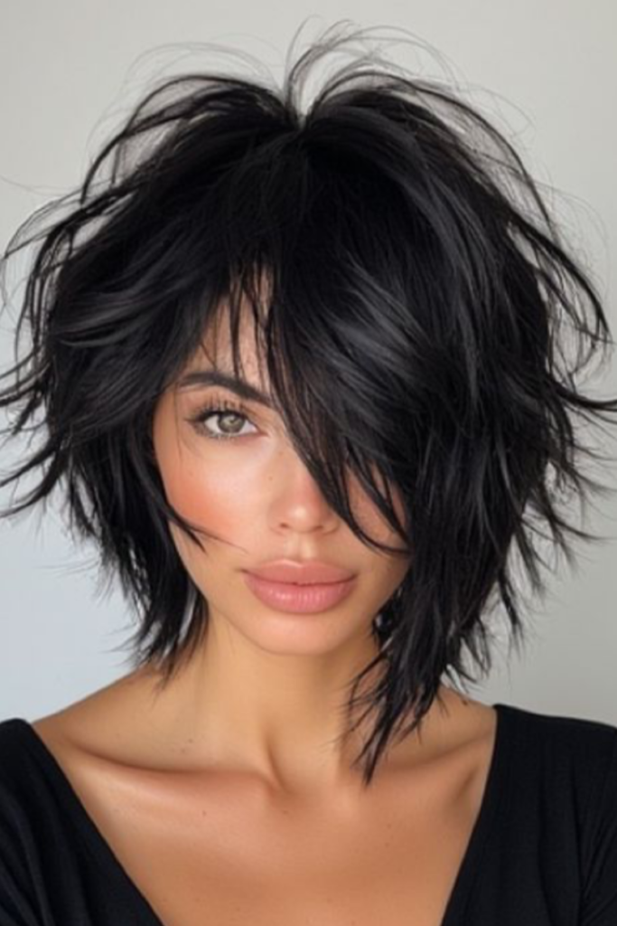 Messy Layered Shag Cut in Jet Black