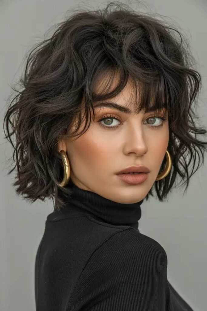 Messy Wavy Bob with Layered Bangs