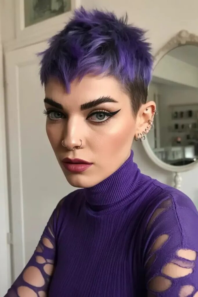 Short Textured Purple Pixie Cut with Undercut