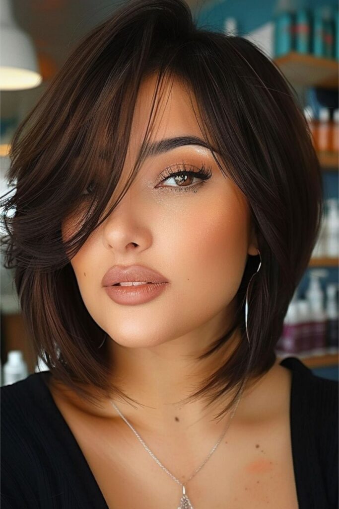 Side-Swept Layered Bob with Long Bangs