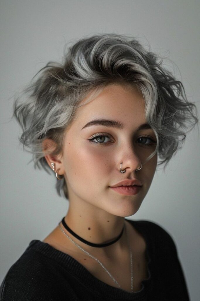 Silver-Grey Wavy Pixie with Soft Texturized Layers