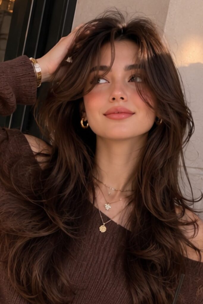 Soft Layered Long Hair with Textured Curtain Bangs