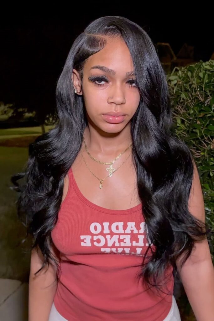 Soft Layered Waves with Side-Swept Bangs