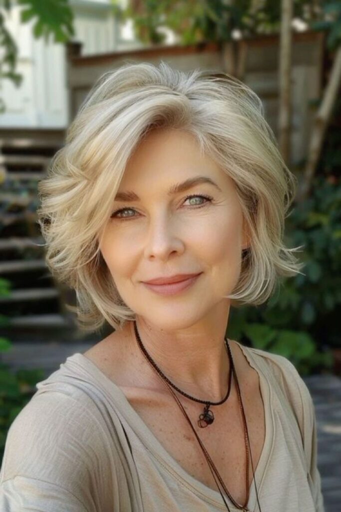 Textured Blonde Bob with Voluminous Side Part