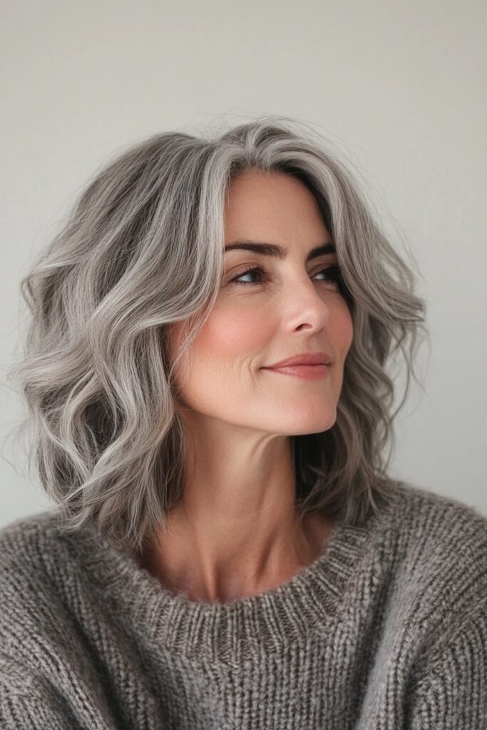 Textured Medium-Length Cut with Soft Waves and Center Part