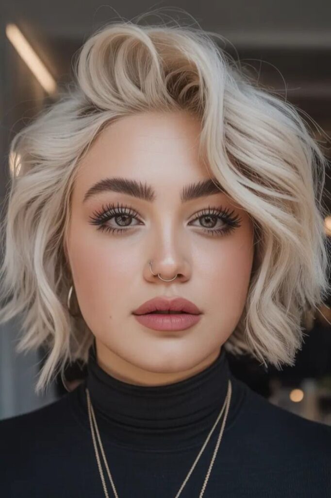 Tousled Short Bob with Swept-Back Crown Volume