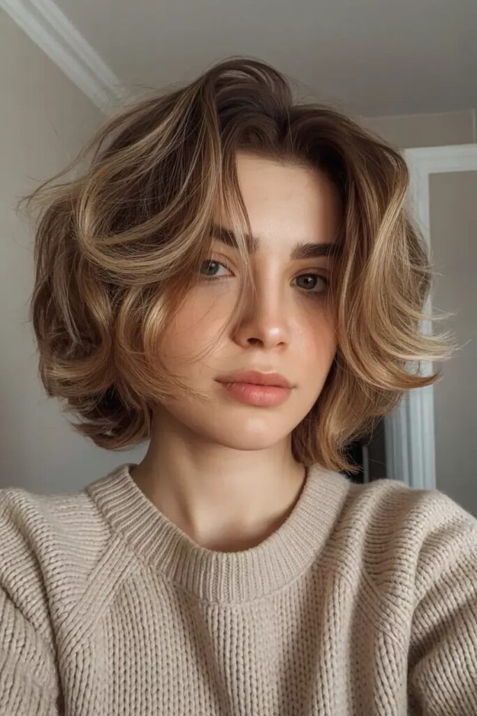 Voluminous Layered Bob with Caramel Highlights